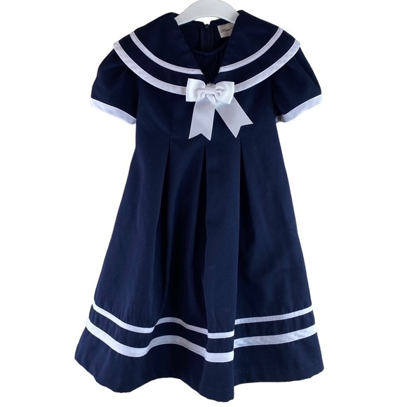 Vintage Girls Sailor Dress size 4 ‎ Nautical Look Dress, Retro - Picture 1 of 9